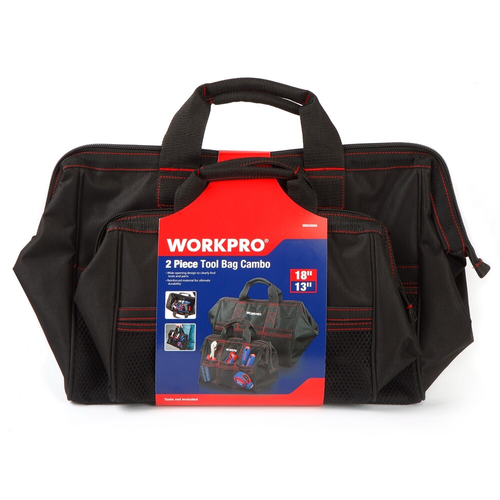 WORKPRO 2-Pack 18″ 13″ Heavy Duty Tool Bag Case Zip Top Wide Open Mouth Storage