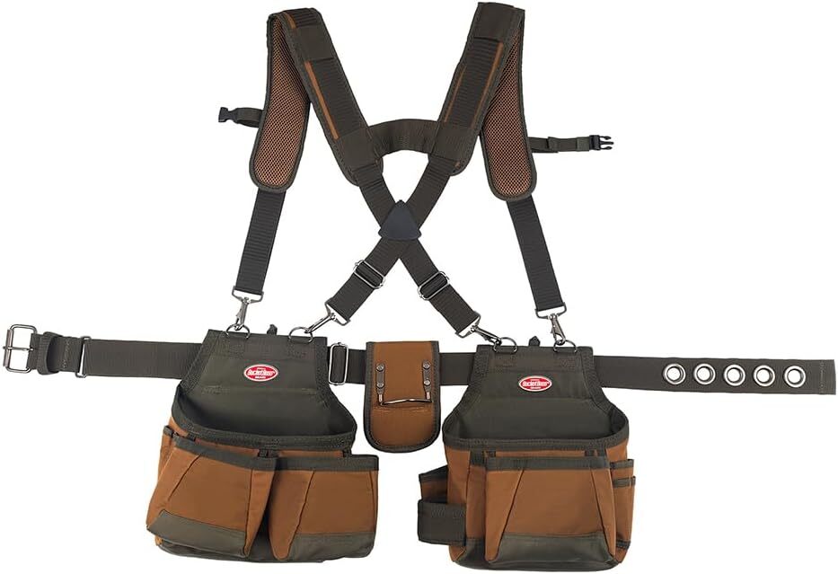Bucket Boss Original AirLift Tool Belt Pouch with Suspenders with 12 pockets,52″