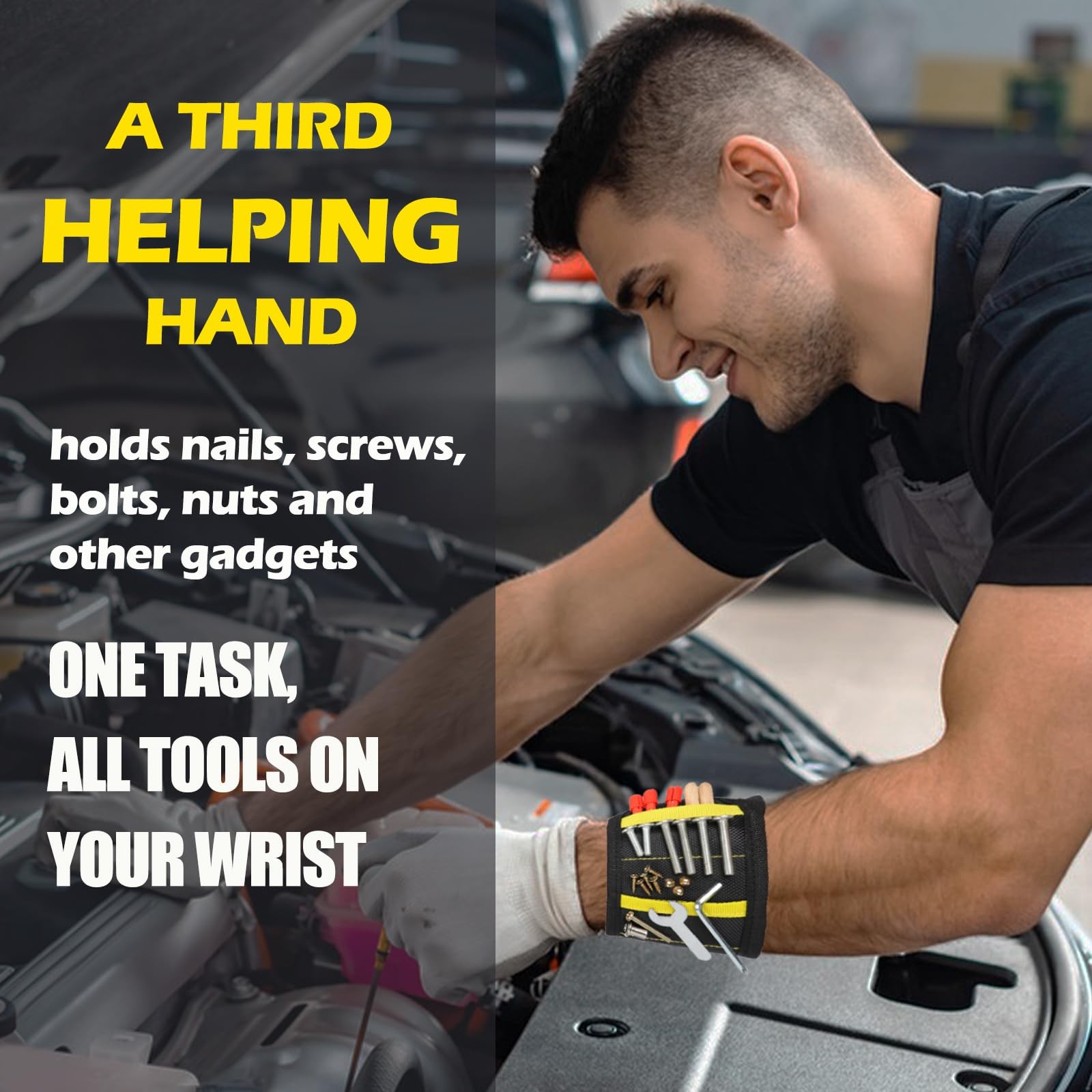 PPRAFDD Magnetic Wristband for Tools, Gift Men One Size, Black and Yellow