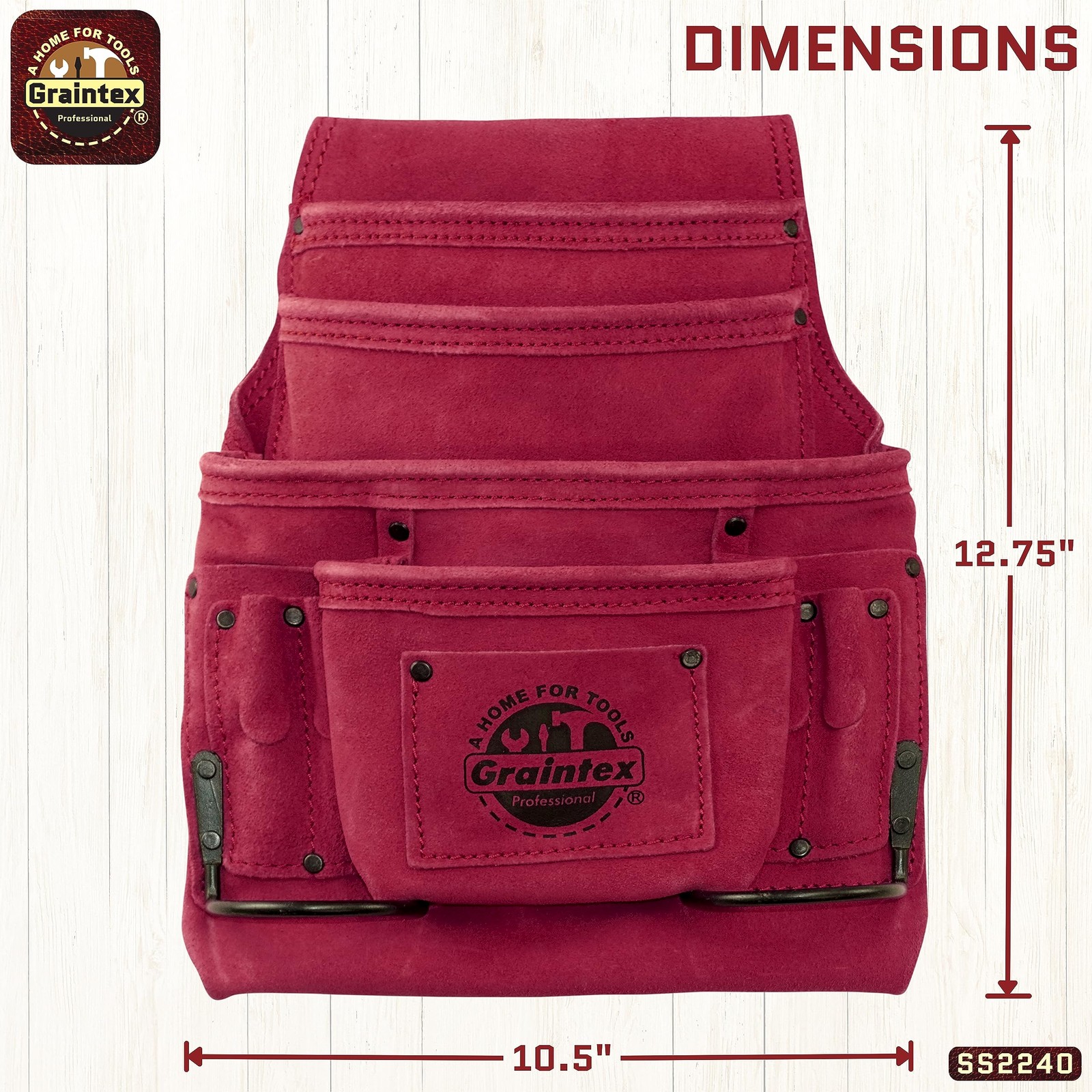 Graintex 10 Pocket Pouch Burgundy Color Suede Leather Bag Belt For Constructors