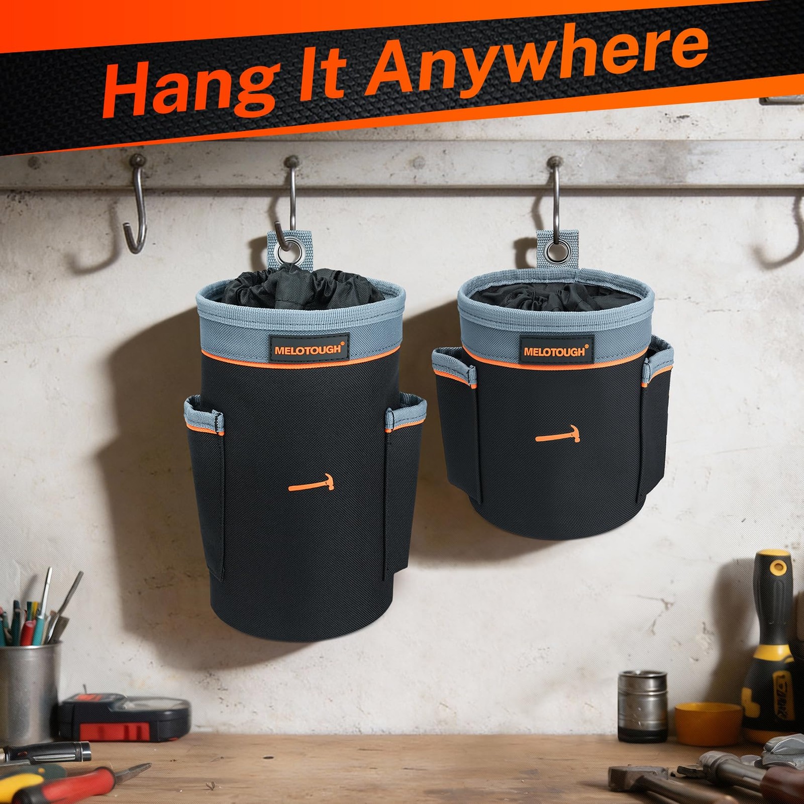 MELOTOUGH Tool Pouch Combo Set | 1 Mini (6”) + 1 Deep Mixed 2 Pack, Black