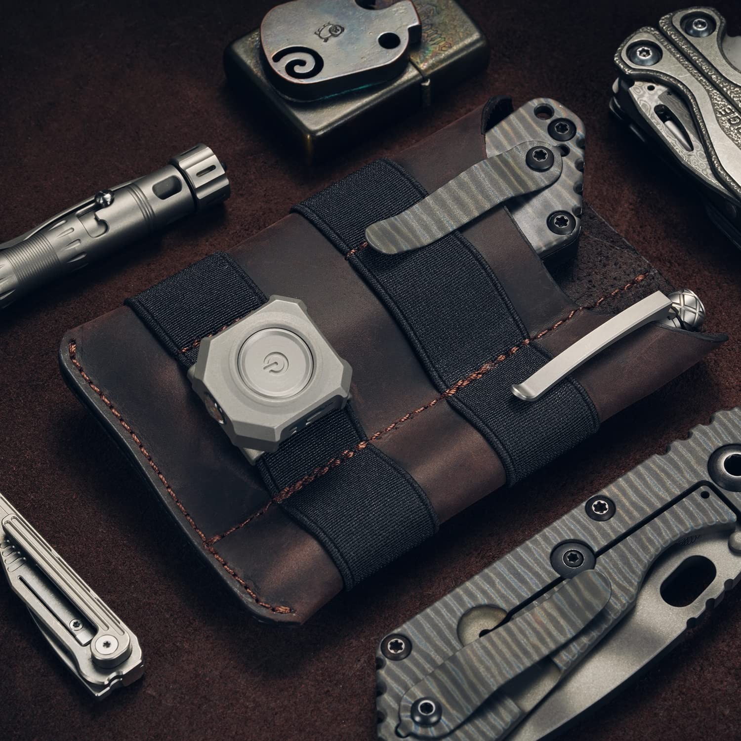 PL5 EDC Organizer, Slim EDC Pouch with DIY Patch Area, Daily Carry Brown