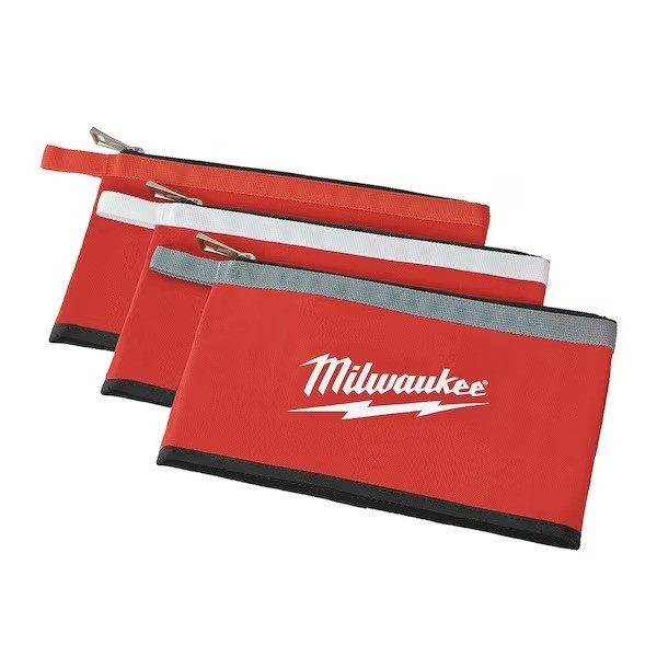 NEW Milwaukee Tool Zipper Bag 12 Inch Pouch Storage 3 Pack Red Tote Bag Durable