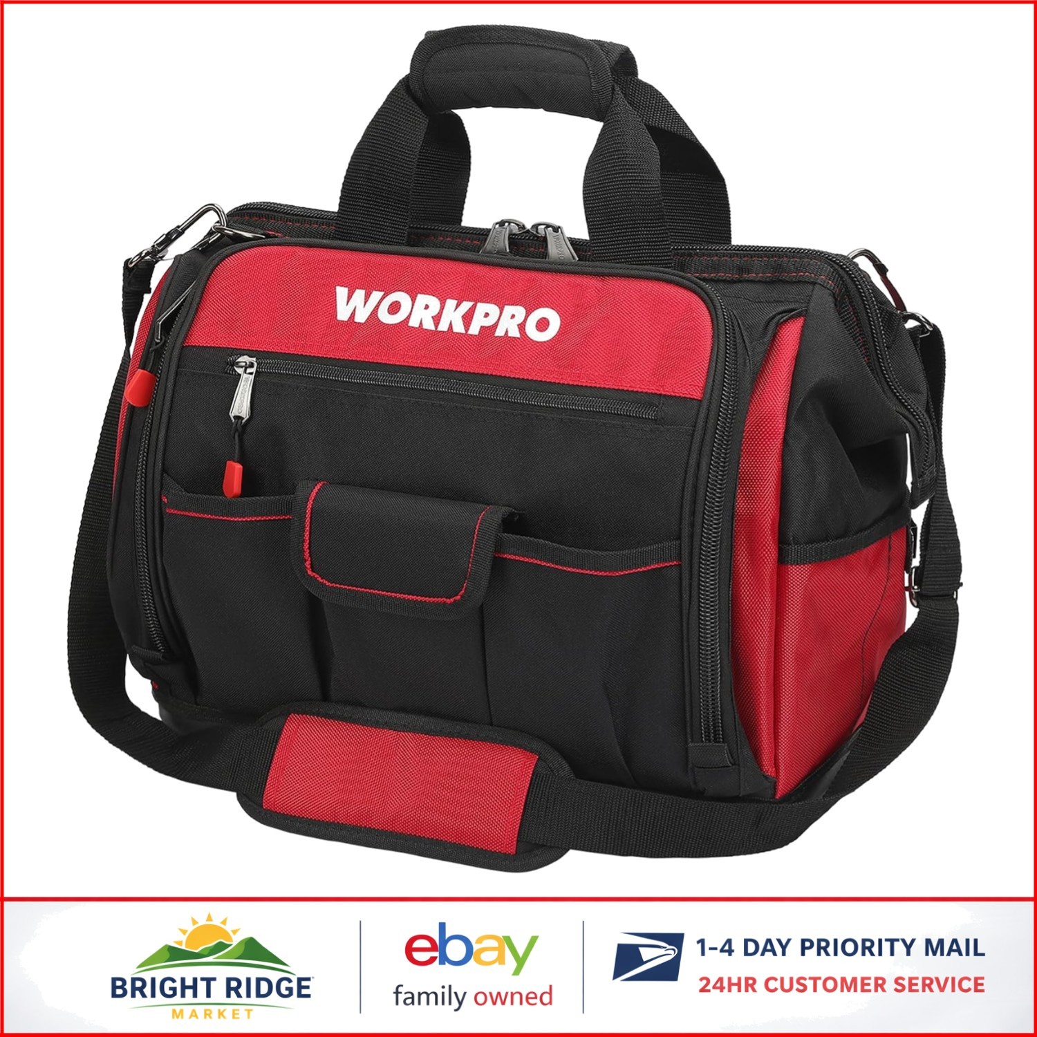Durable 16″ Tool Storage Bag with Multi-Compartment Design & Waterproof Base