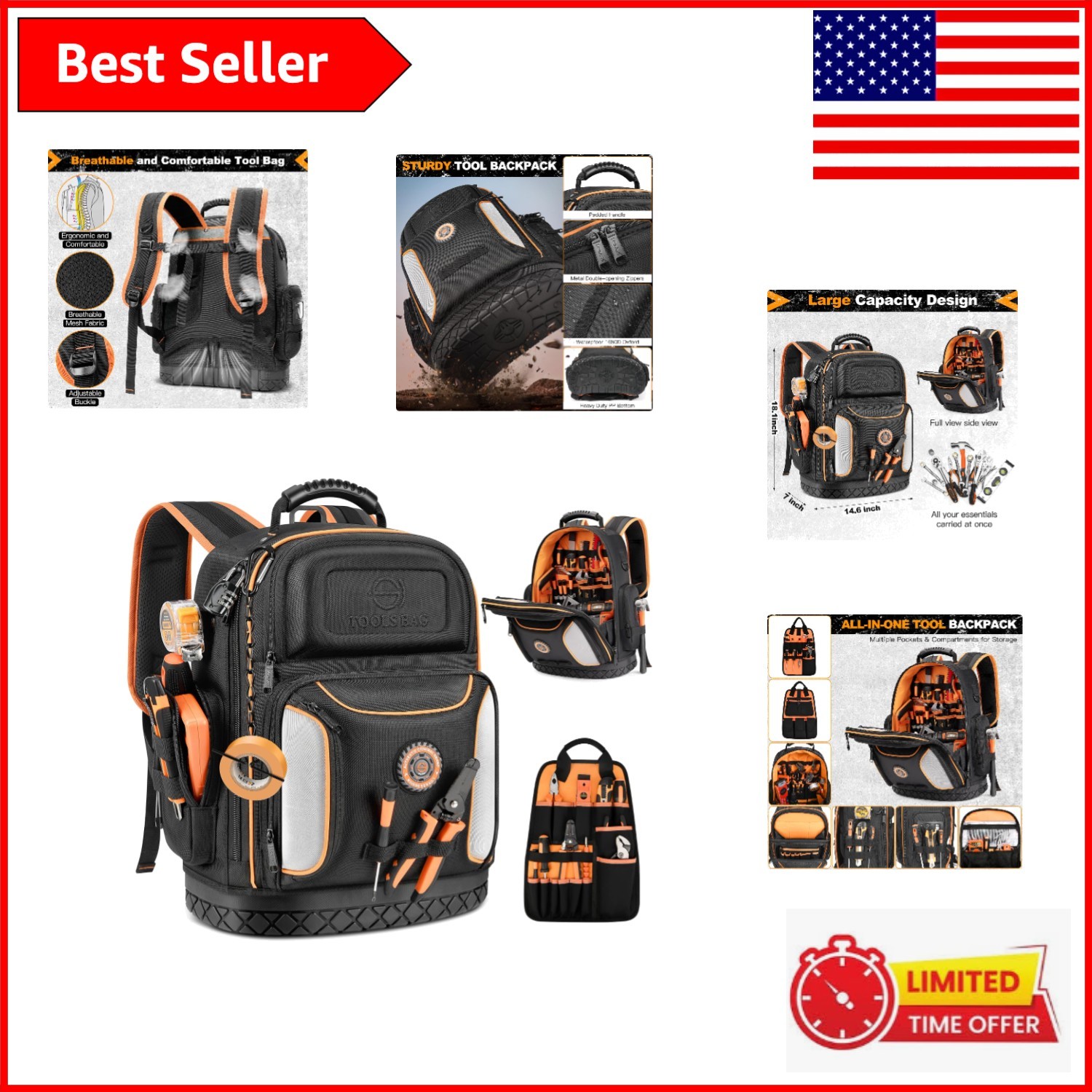 Comfort-Focused Heavy-Duty Tool Backpack with Ergonomic Design & Security Lock