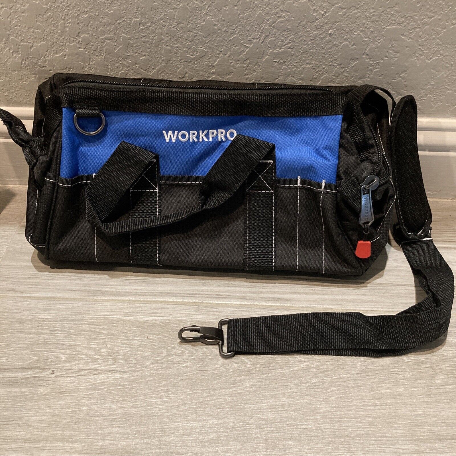 Workpro FBA_W136007A 16-inch Tool Bag Black Blue Storage Wide Opening