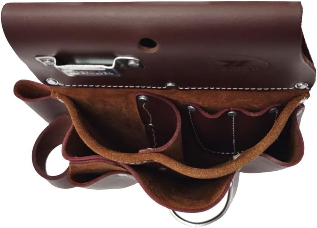 11 Pocket Pro Leather Drywall Pouch Professional Grade Tool Bag Cherry Finish