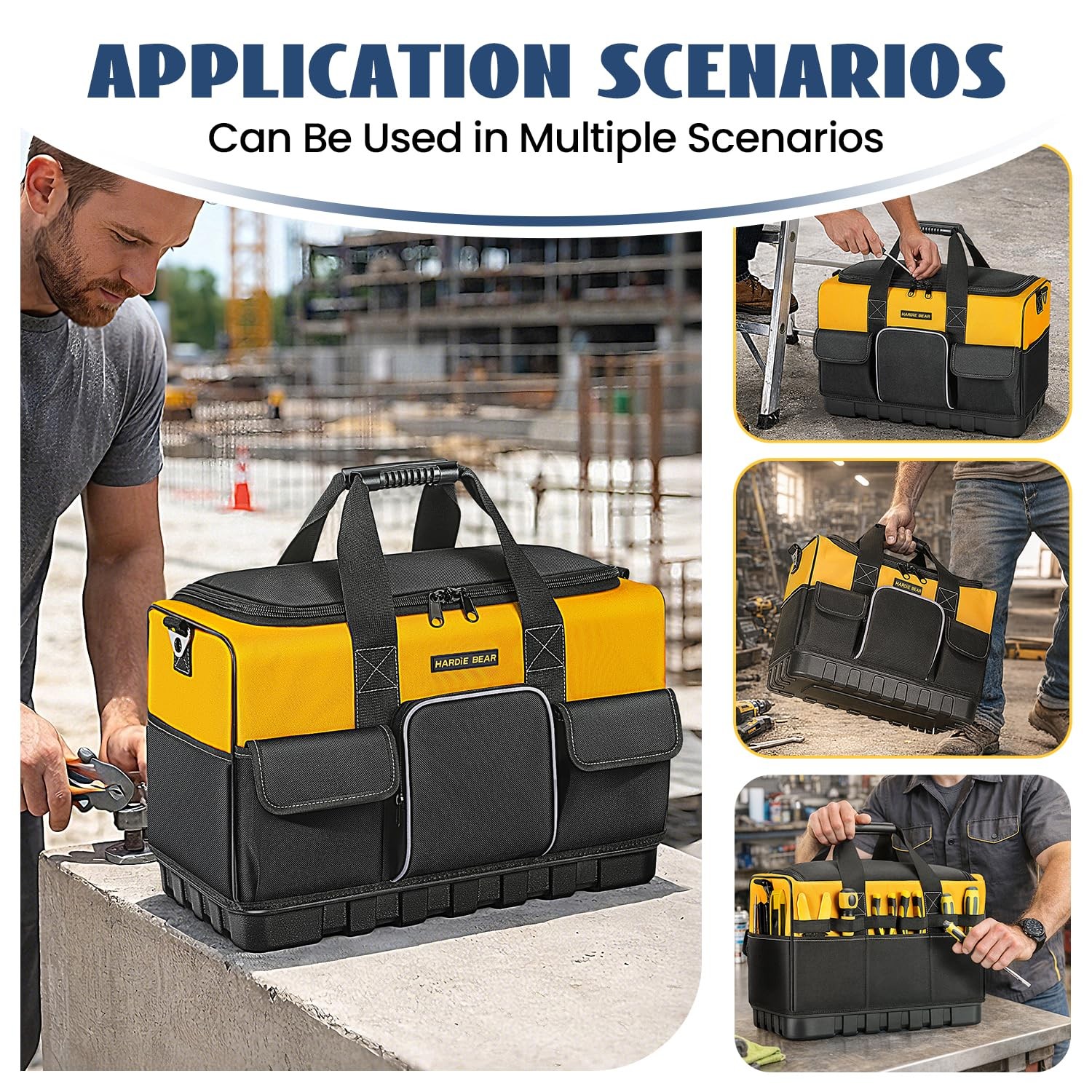 Tool Bag, 18 Inch, Yellow and Black, Wide Mouth Opening, Multiple Pockets, Sh…