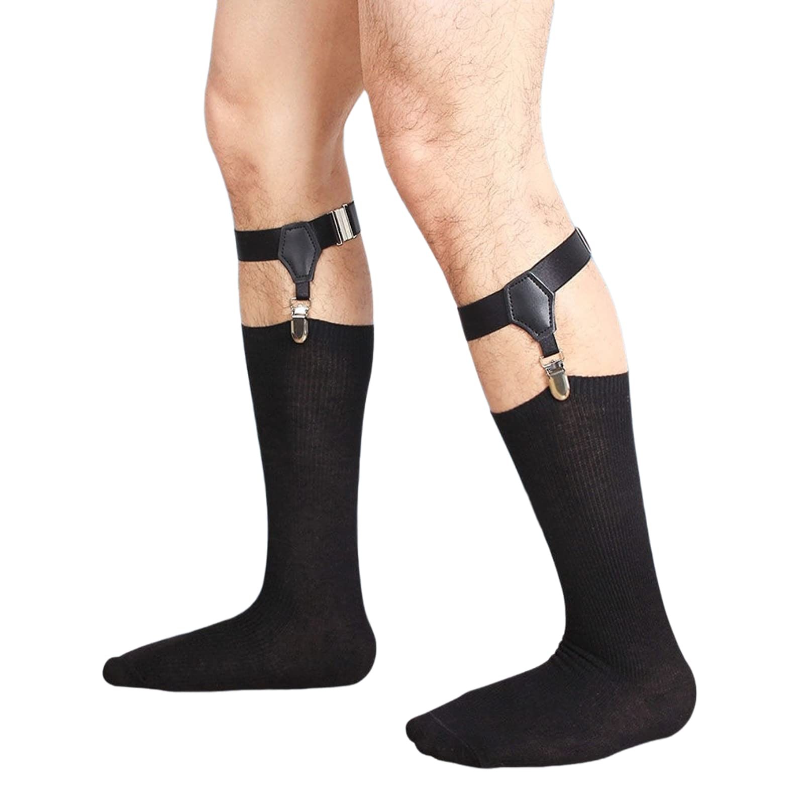 Verdancy Men’s 2 Pieces Sexy Black Sock Garter Adjustable One Size, Silver