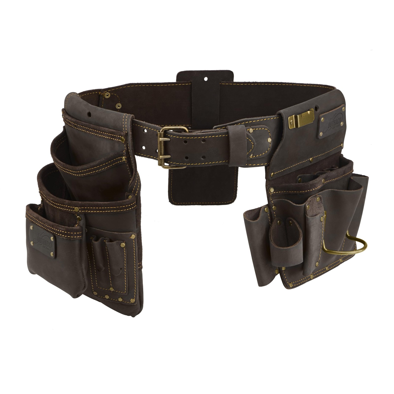 Multicolor Leather Tool Belt with 22 Pockets for Construction and Carpentry