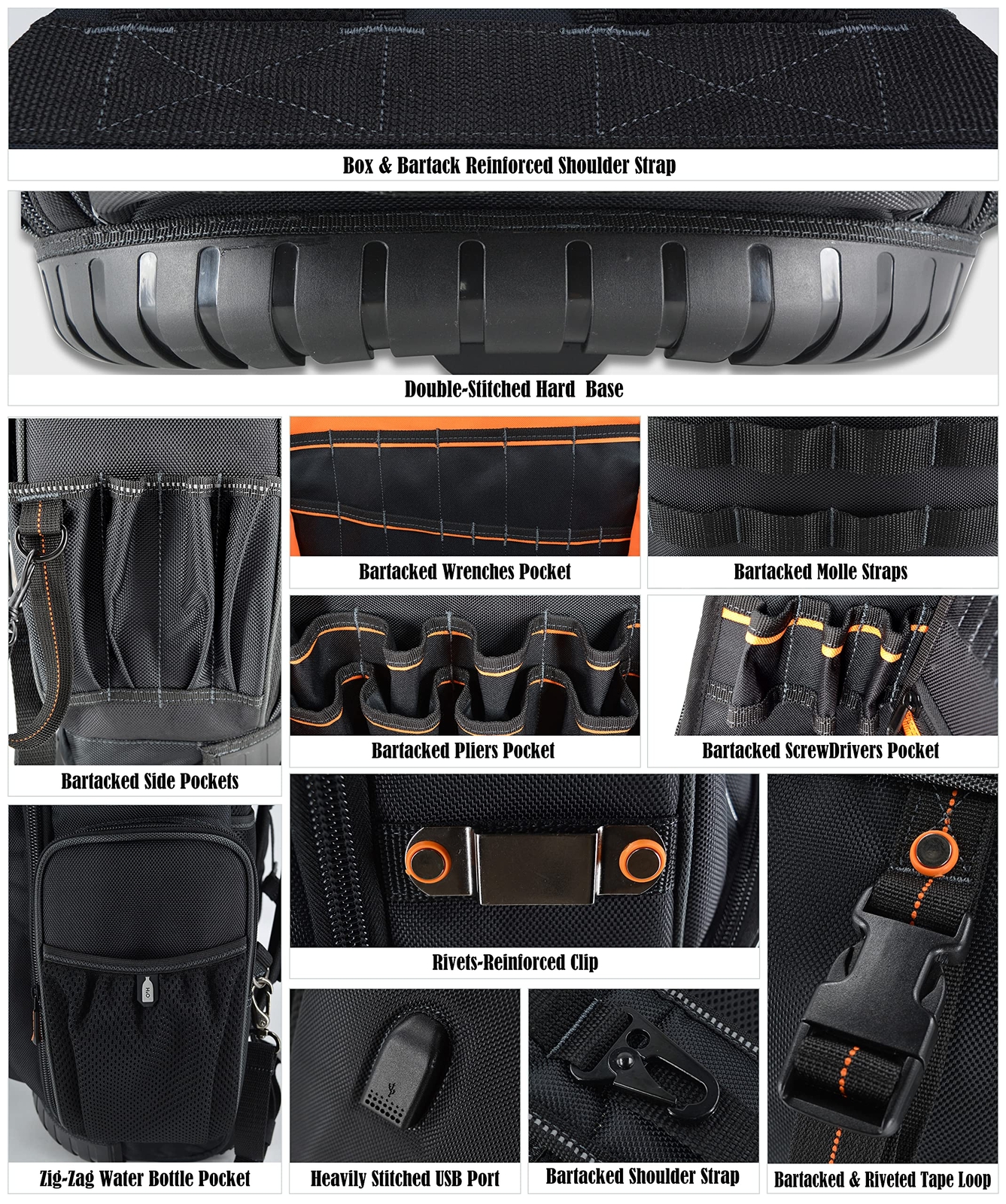 72pockets Rolling Tool Backpack Large Tool Bag With Wheels Rolling Electrician B