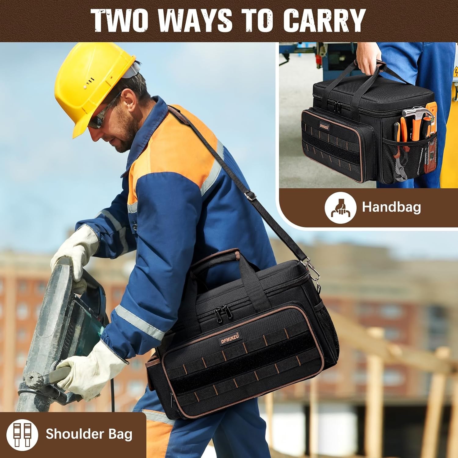 17 Inch Heavy Duty Tool Bags Men Women 20 Pockets Portable Tool Bag W/