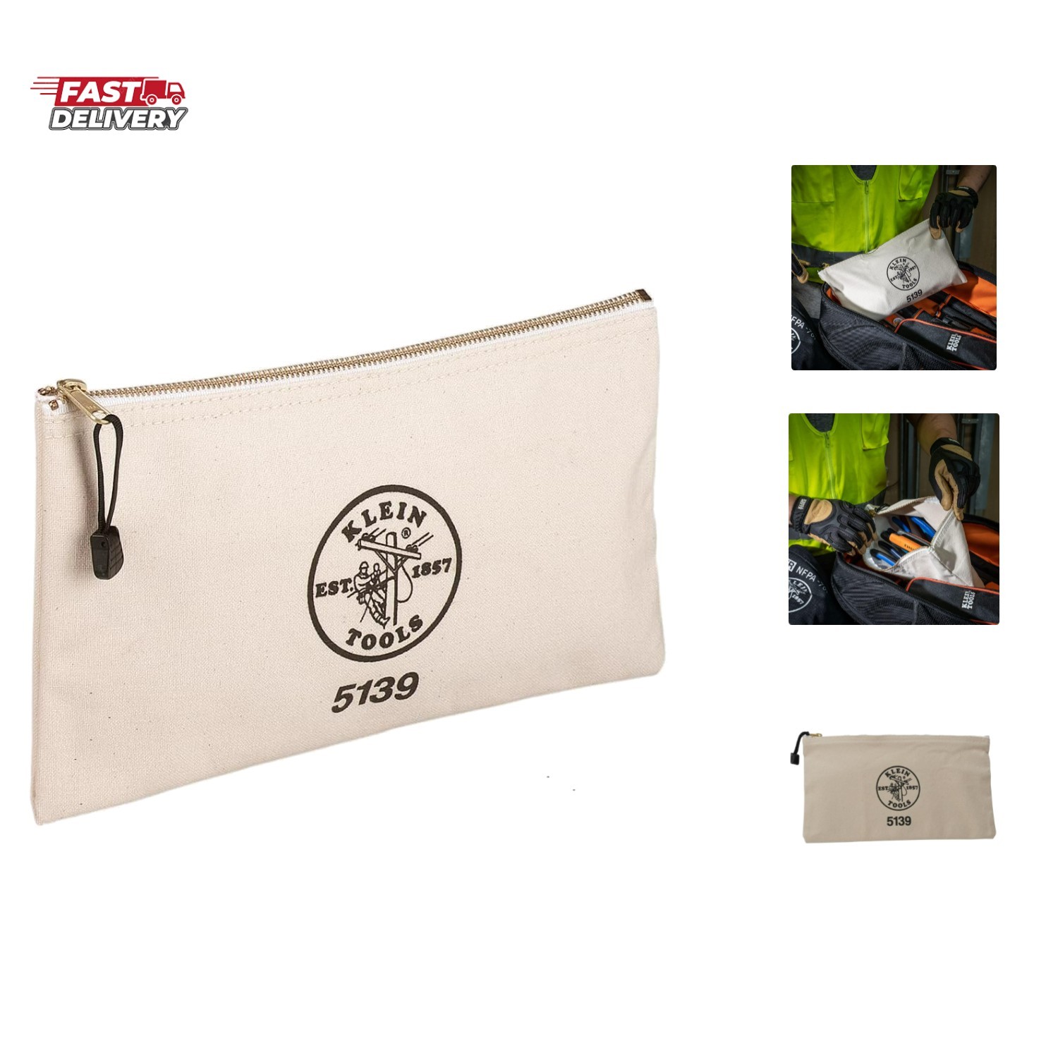 Zipper Bag, Canvas Tool Pouch with Heavy Duty Brass Zipper Close