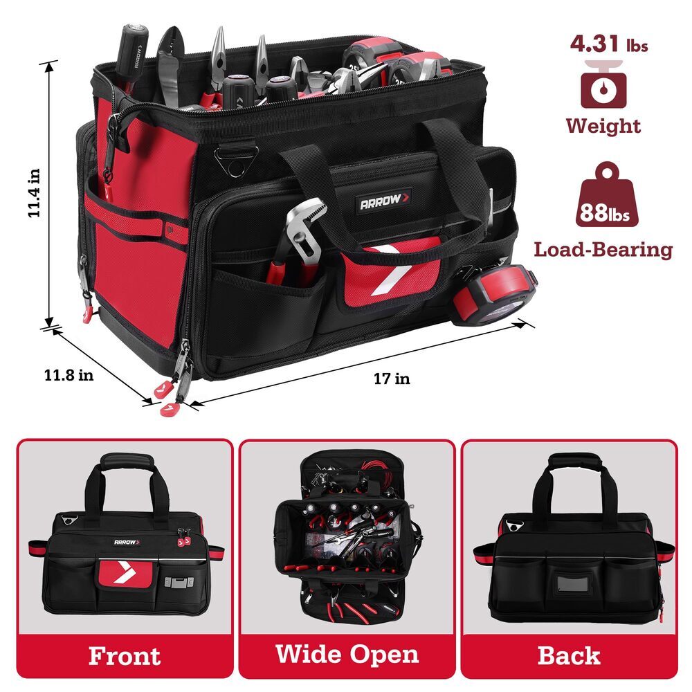 ARROW 17″ Large Tool Bag for Men Heavy Duty with Waterproof Hard Base 36 Pockets