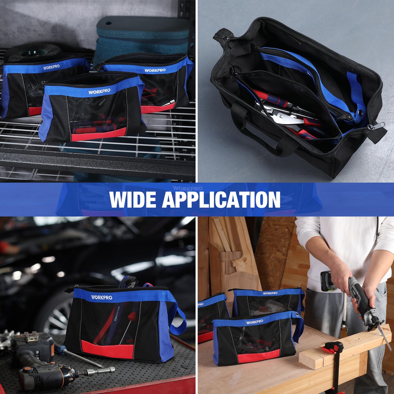 WORKPRO 12″ Tool Pouches with Zipper, Heavy-Duty Small Bag, 12″, Black