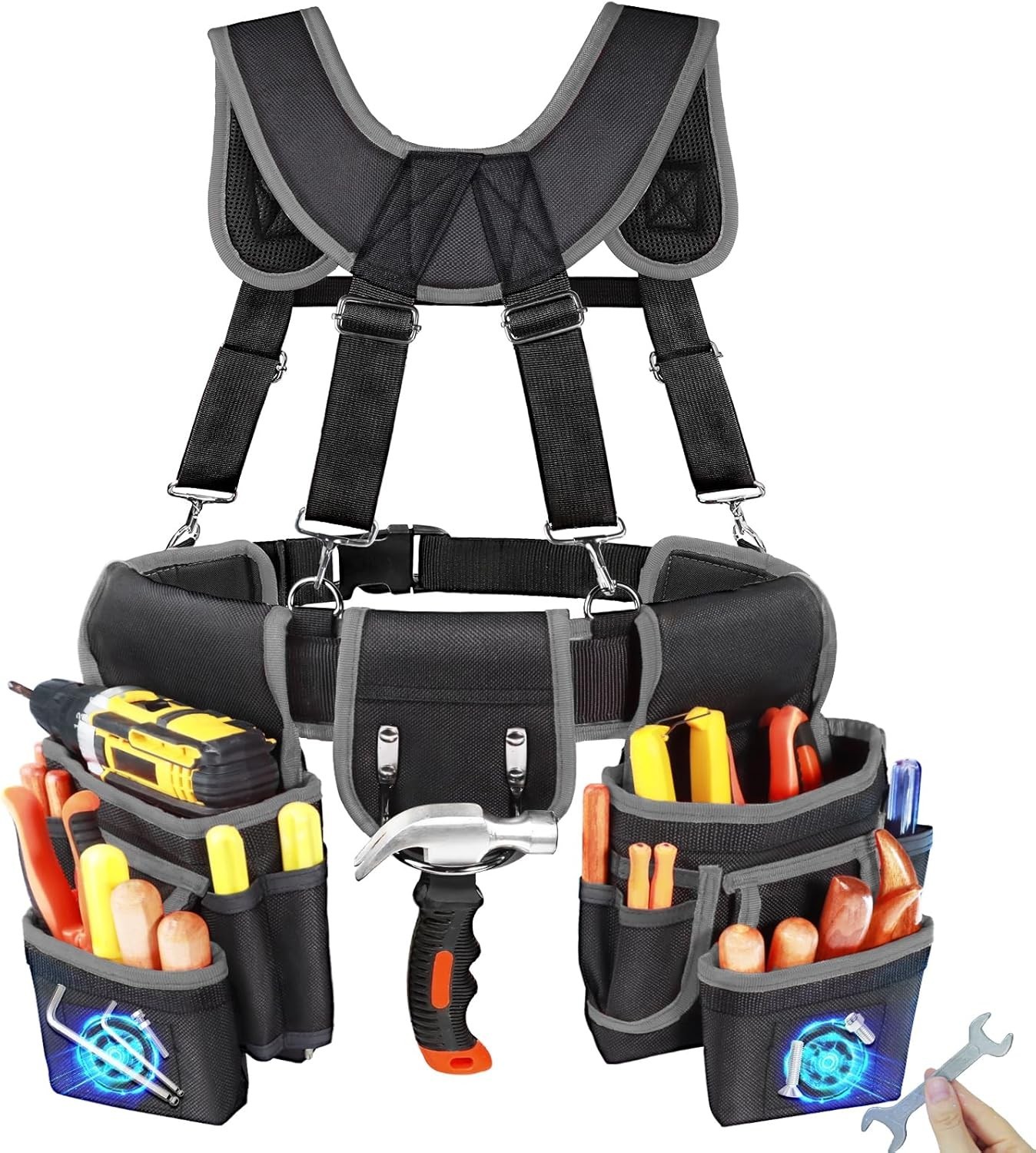 Tool Belt, Professional Tool Belts for Men, Magnetic Tool Pouch With Suspende…