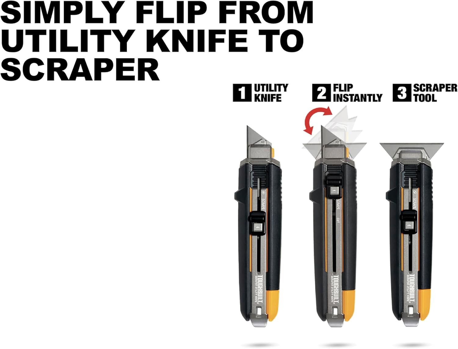 ToughBuilt – Scraper Knife 5 Blades,Integrated Scraper Edge, Quick-Change Blade