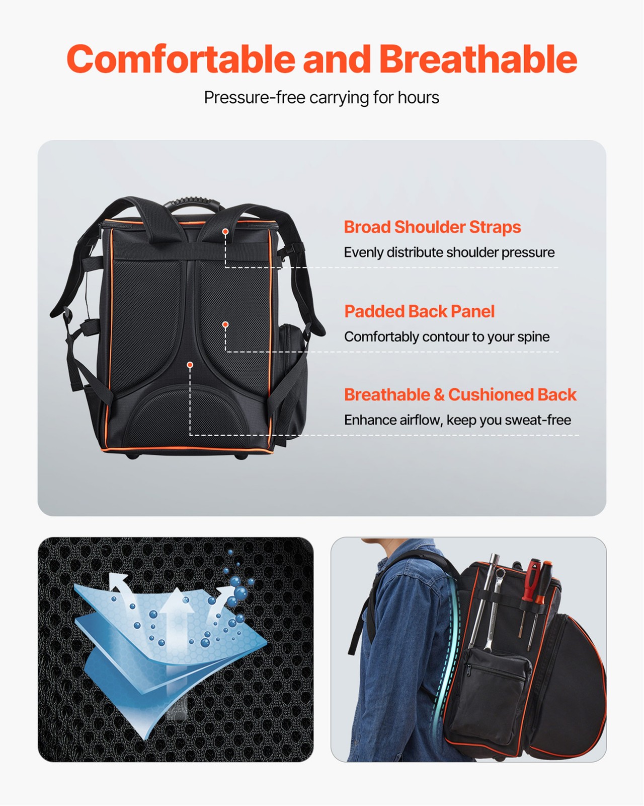 VEVOR 35.6L Welding Backpack 600D Polyester Welder Backpack for Tools and Helmet