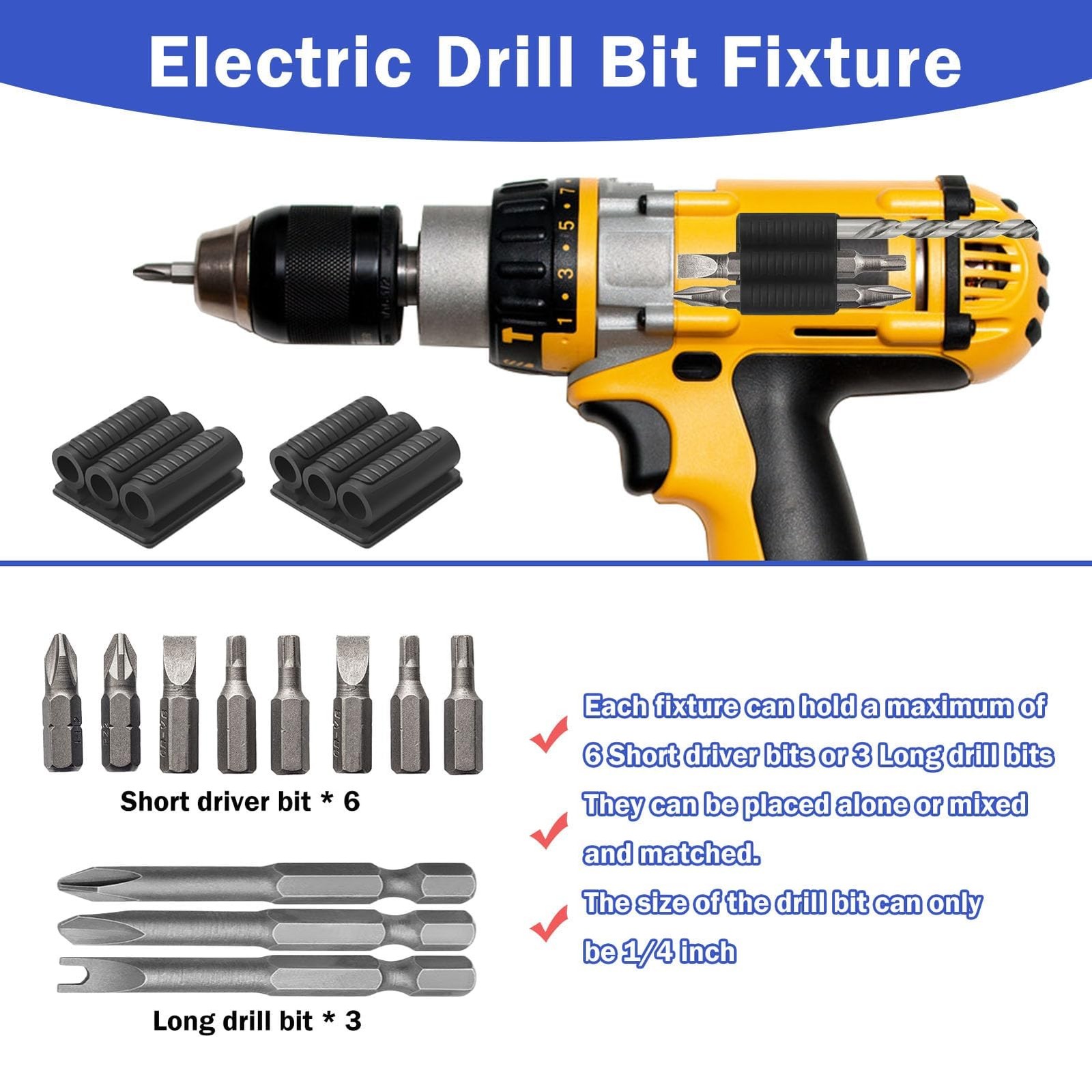 4 Pack Drill Bit Holder Tool Holster for Impact Drivers and Drills, with Adhe…