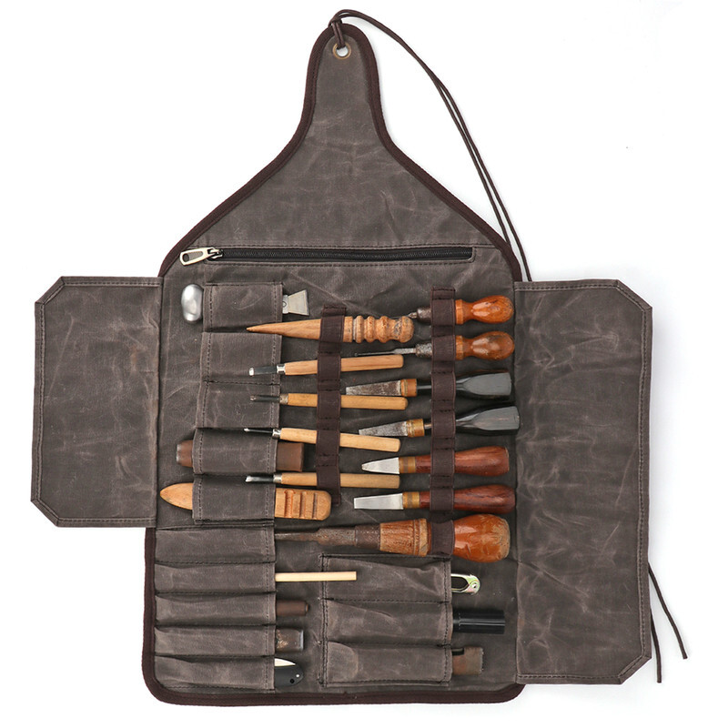 TOURBON Roll Carving Tool Organizer Bag Storage Holder Zip Pouch Wax Canvas US