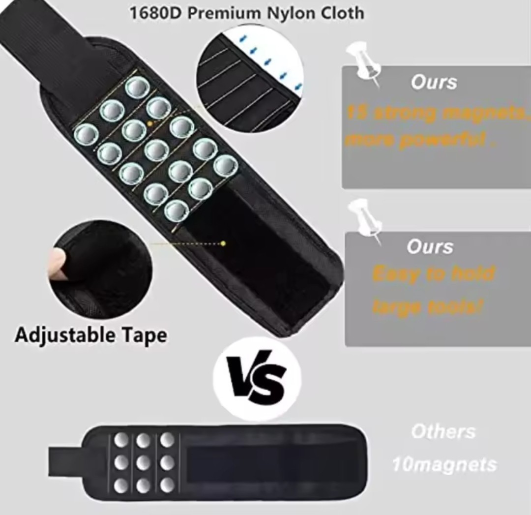 Powerful magnetic tool magnetic wristband – used to secure screws, nails, drill