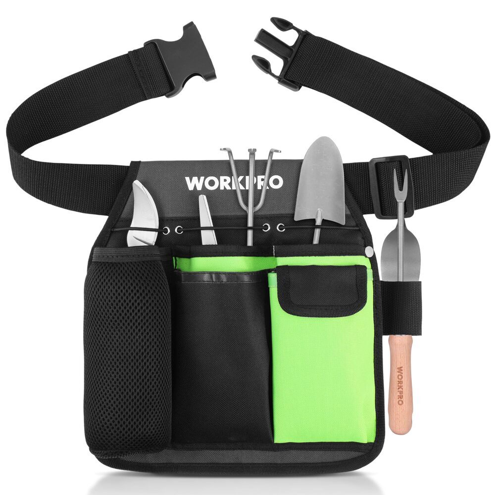 WORKPRO Garden Tool Belt Single Side Garden Tool Pouch 5 Pockets Adjustable Belt