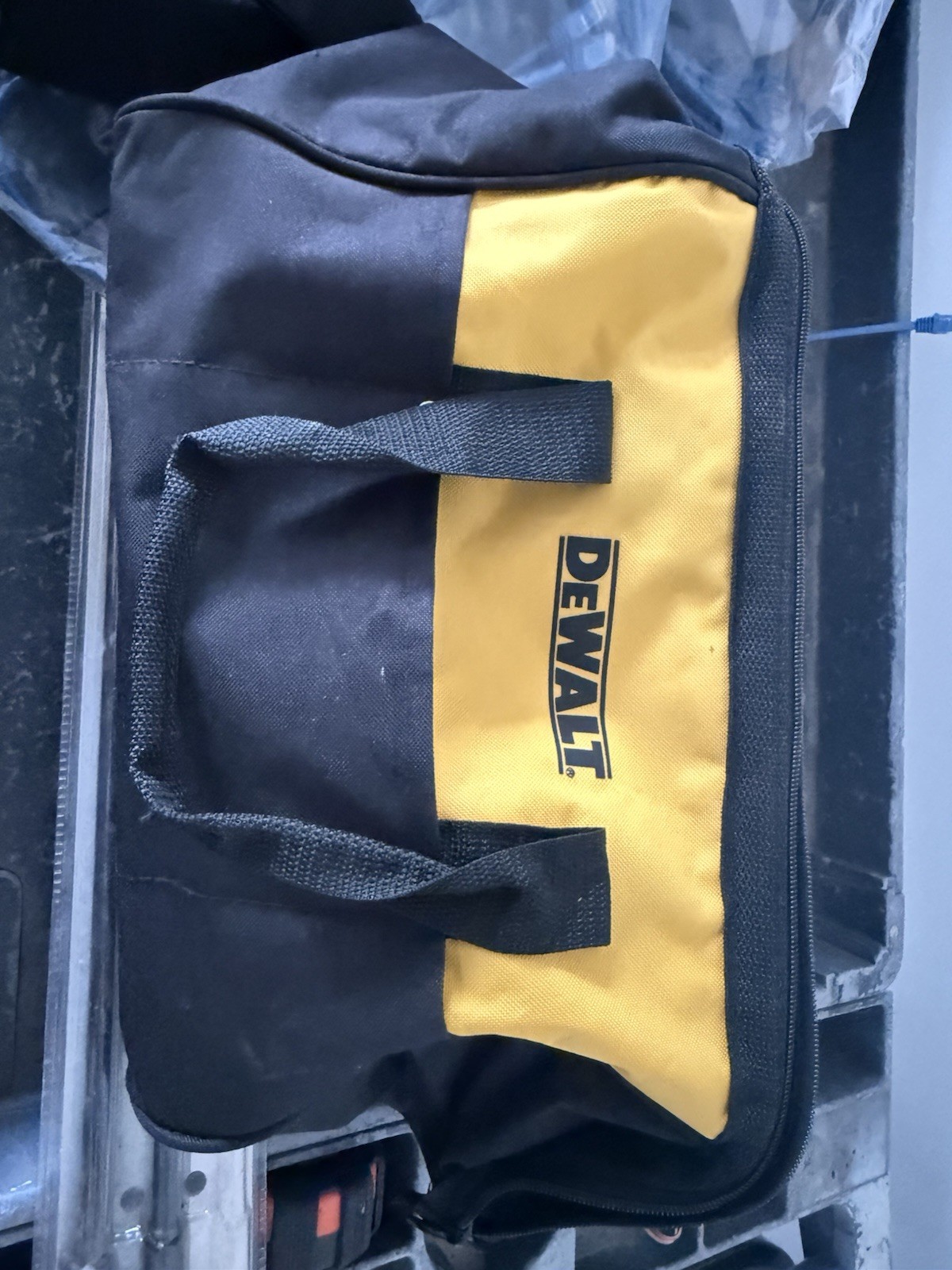 DEWALT Black Yellow Fabric Tool Bag with Handles and Zippered Closure 15 inches