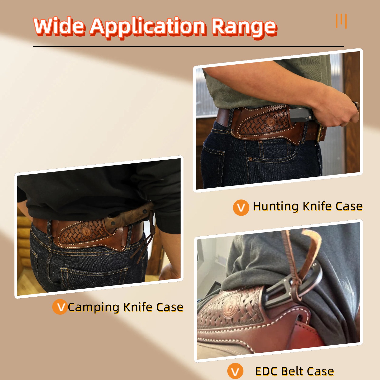TOURBON Leather Fixed Blade Knife Sheath Belt Pouch EDC Knives Case Camping