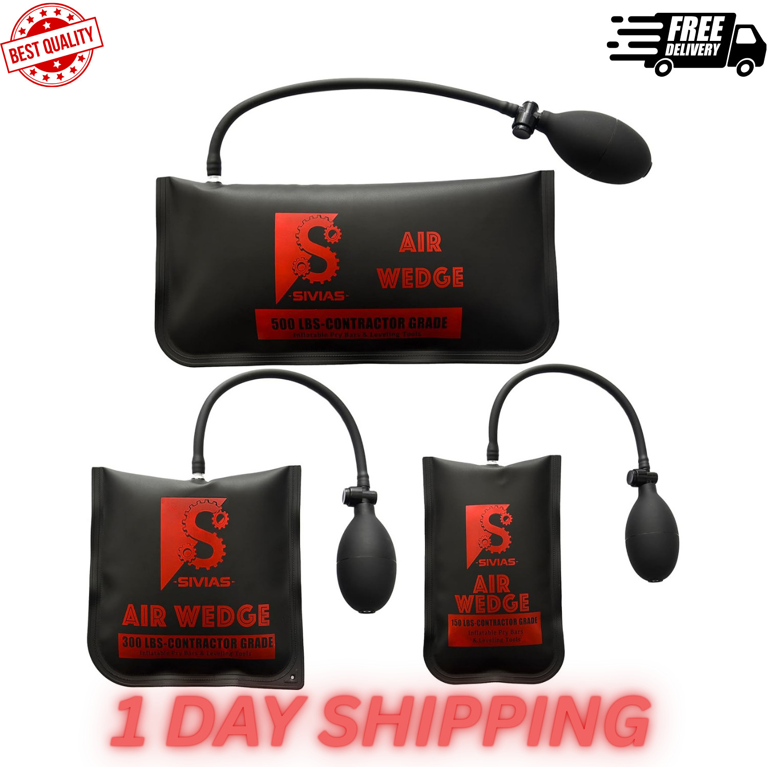 Air Wedge Shim Kit 3-Size Inflatable Pump Leveling Tool 500LB Capacity