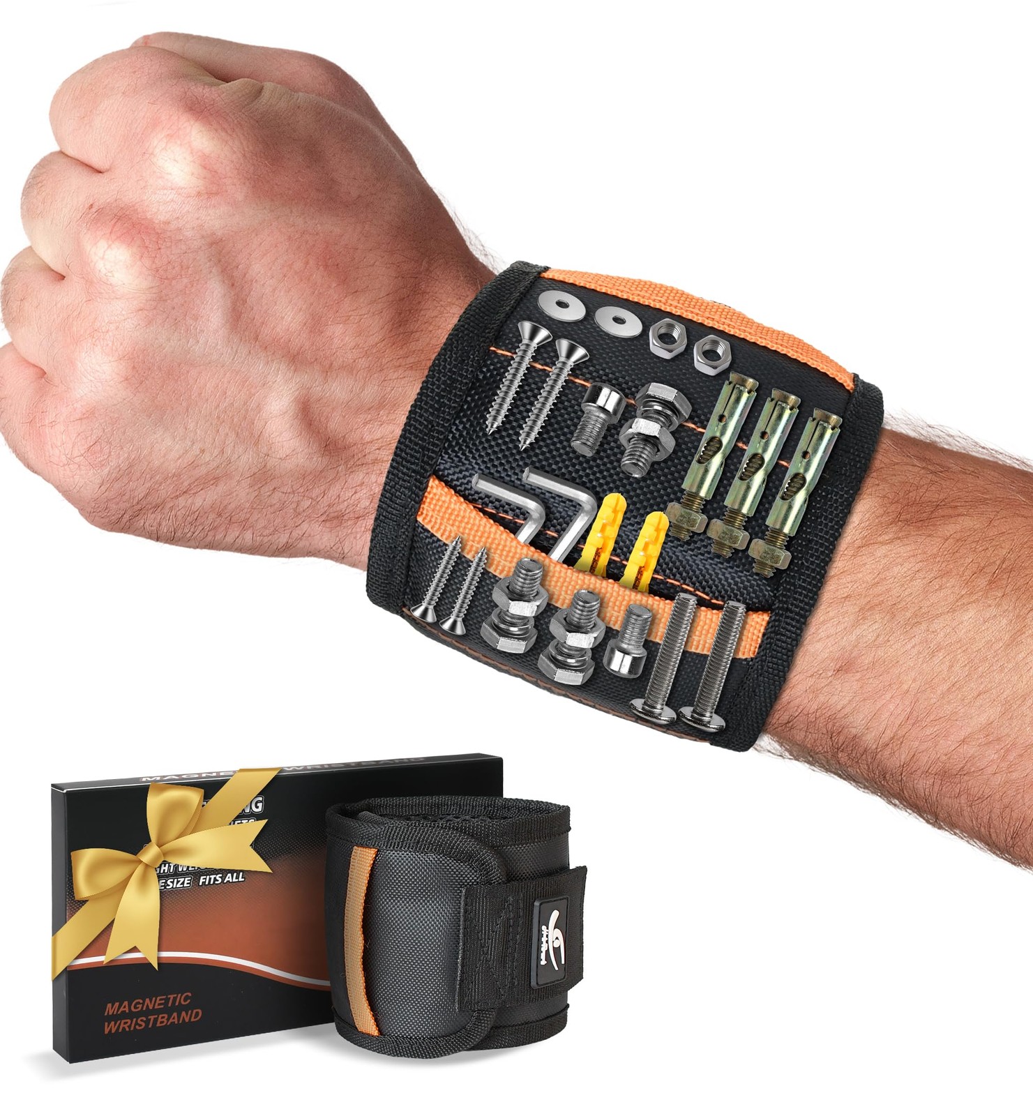 HiRui Magnetic Wristband for Tools – Ultra-Strong 15 One Size, Black