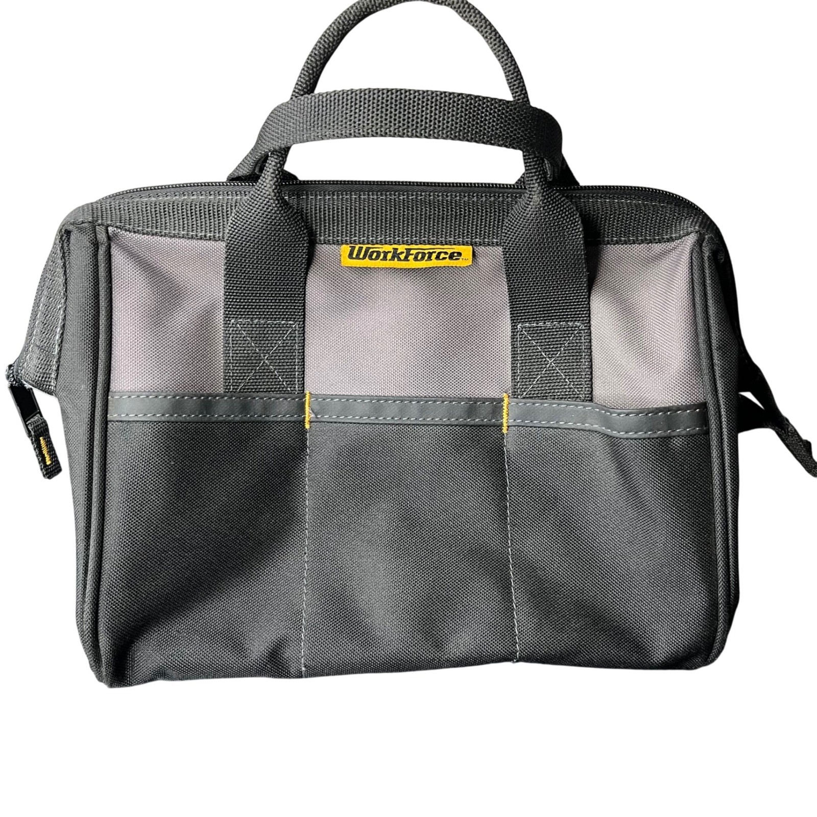 Workforce Tool Bag 13in Black Gray Canvas Zippered Soft Side Multi Pocket Bag