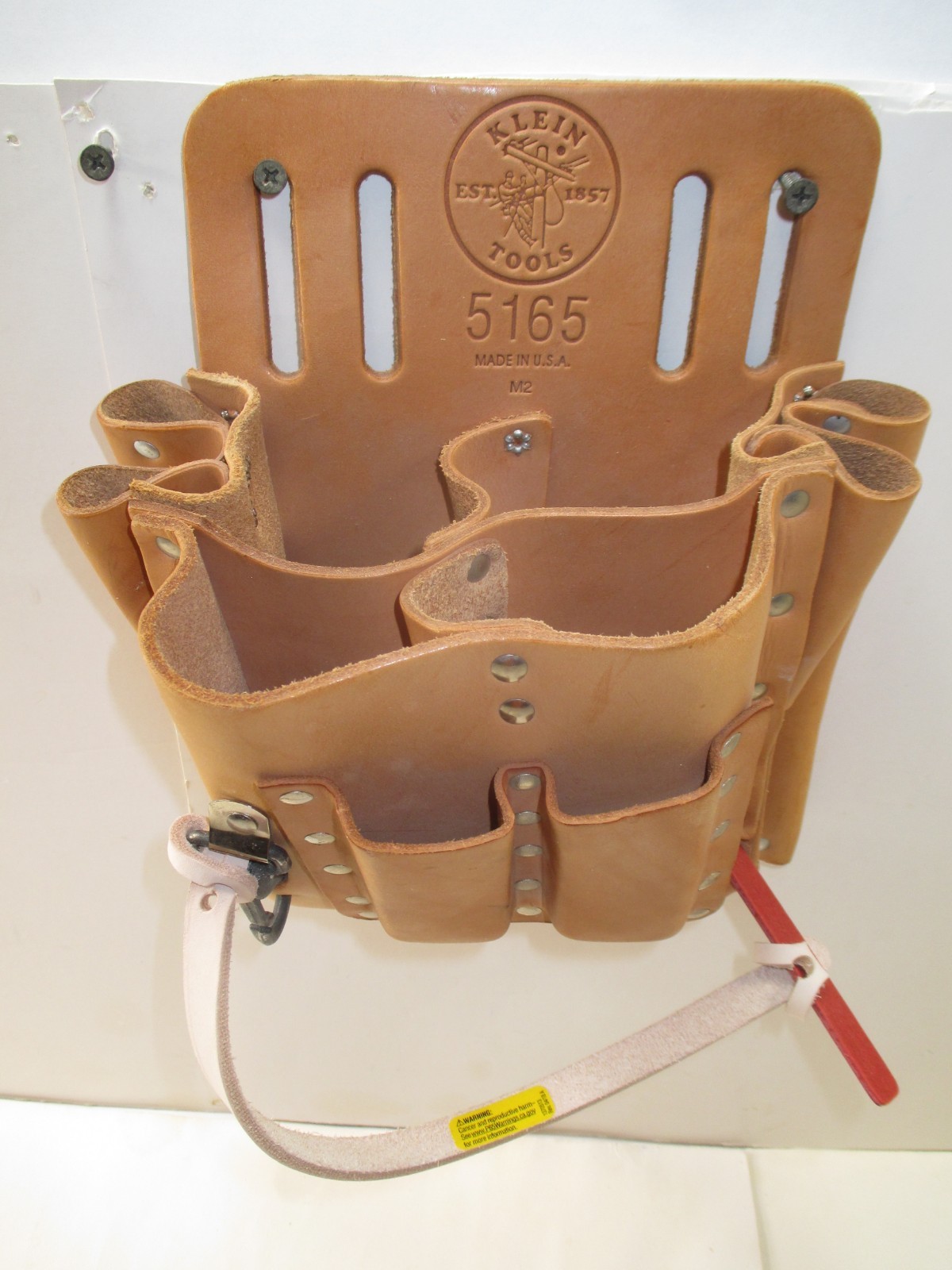 KLEIN TOOLS 5165~10-POCKET -TAN LEATHER TOOL POUCH~TAPE THONG~KNIFE SNAP~U.S.A.