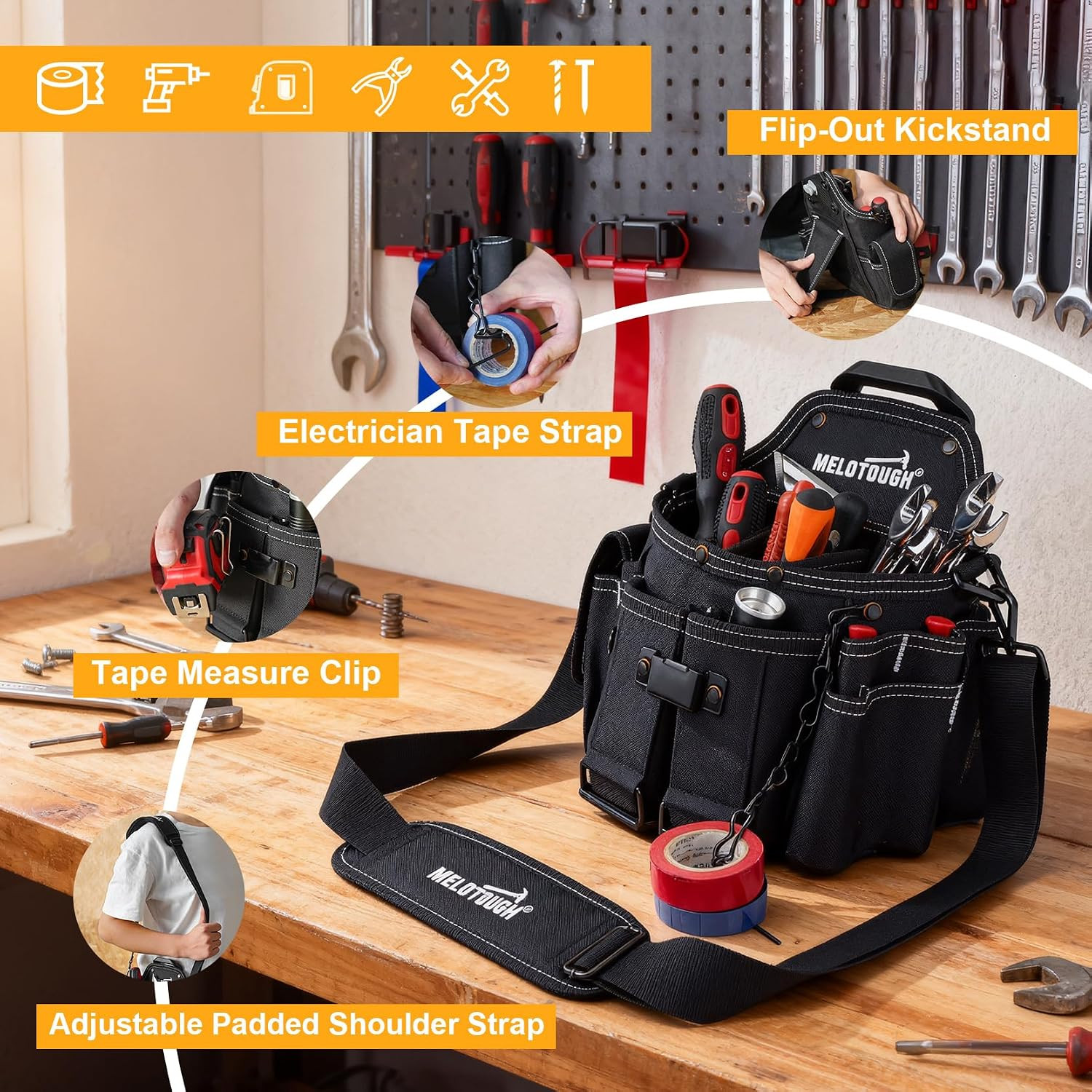 Professional Small Electrician Tool Pouch for Tool Belt Pockets with Belt Clip A