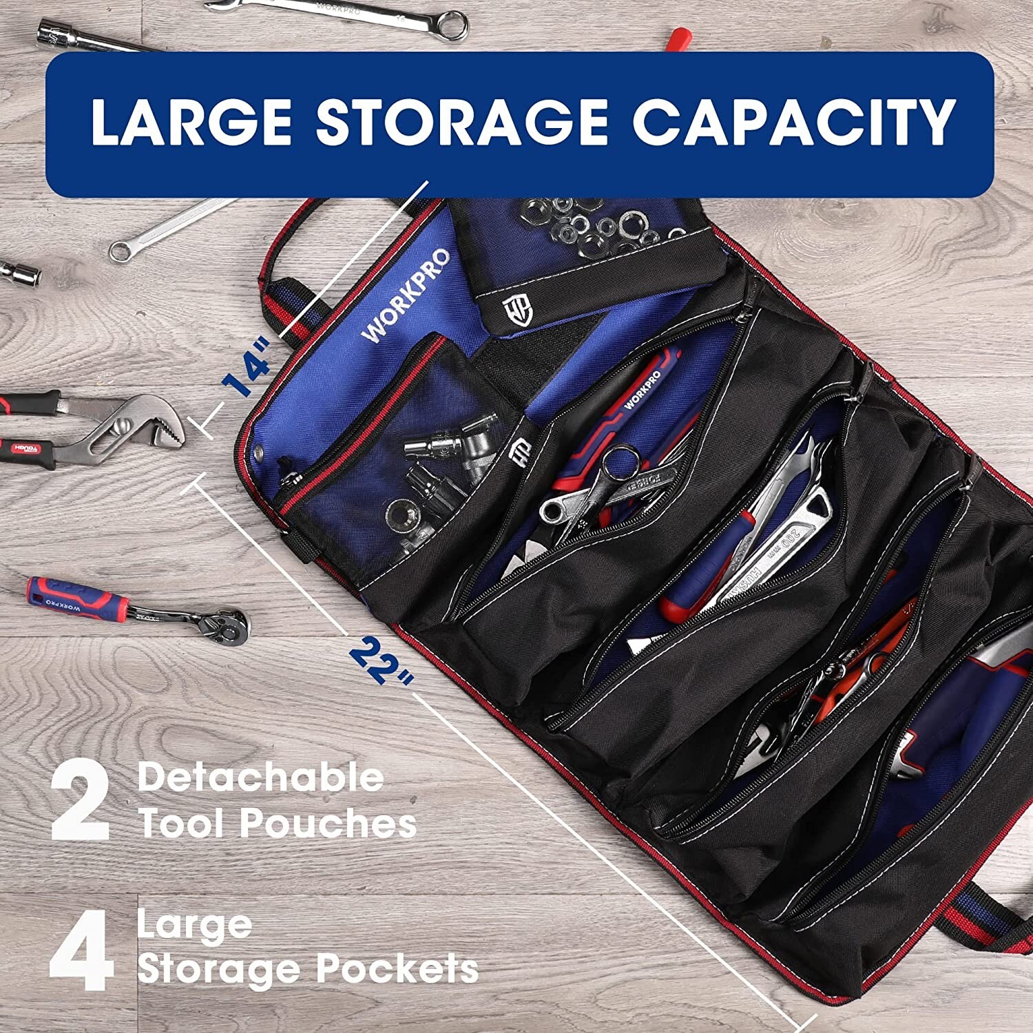 WORKPRO Black/Camo Roll Up Tool Bags with Detachable Tool Pouches with 6 Pockets