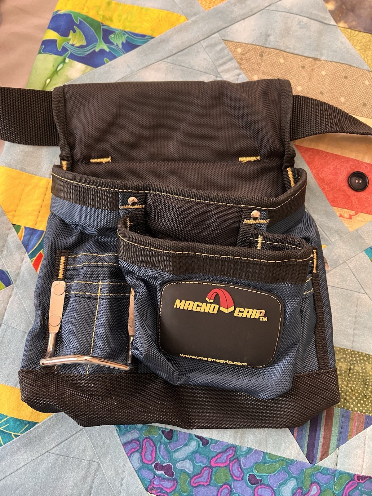 MagnoGrip Adjustable Fabric Tool Belt Waist Pouch, Multiple Pockets Blue/Black