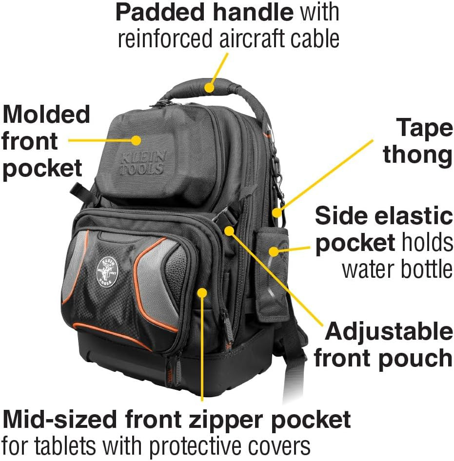 Heavy-Duty Electrician Tool Backpack with 48 Pockets & 11-in-1 Screwdriver