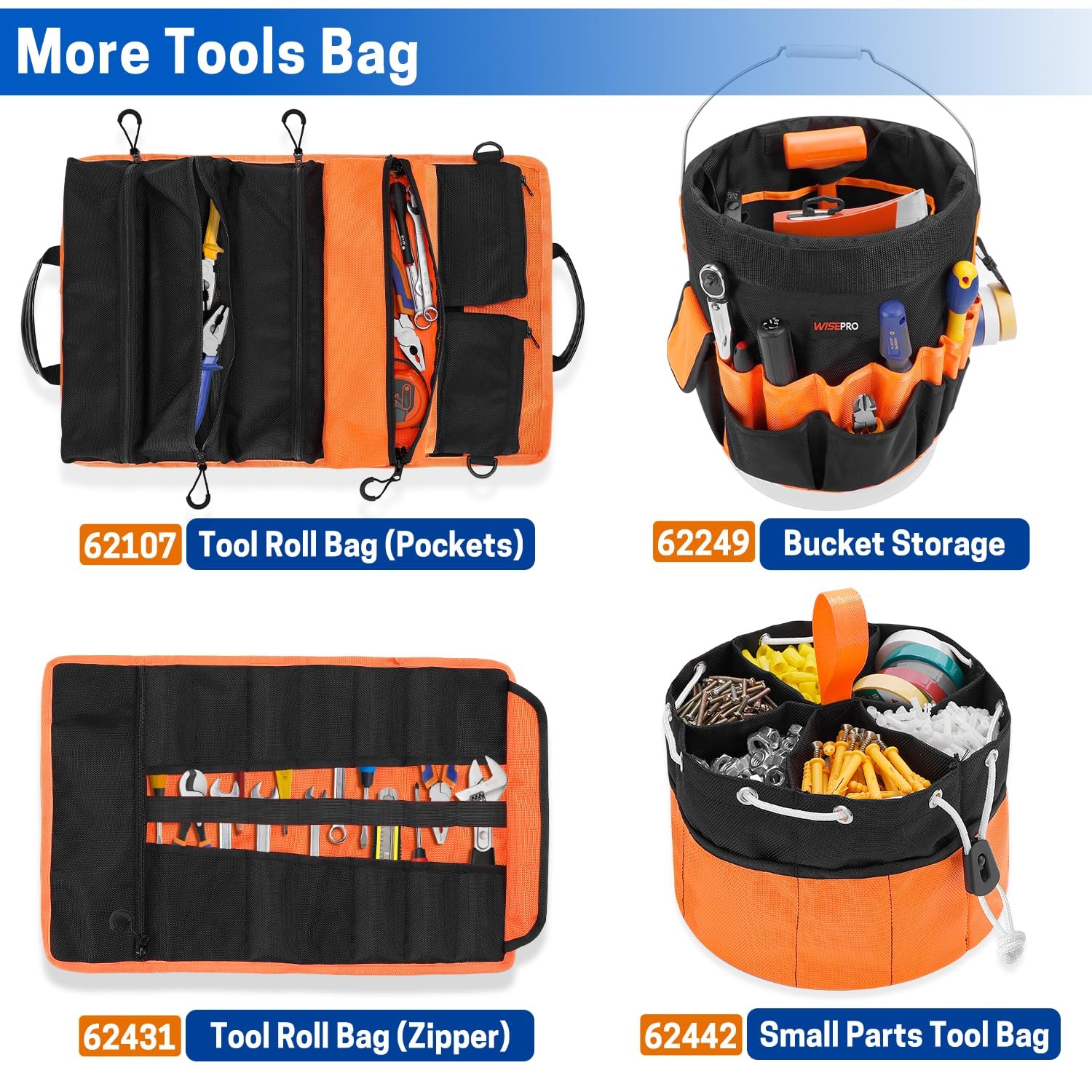 Black & Grey Bucket Organizer 30 Pockets Tool Storage Bag 5 Gallon Holder