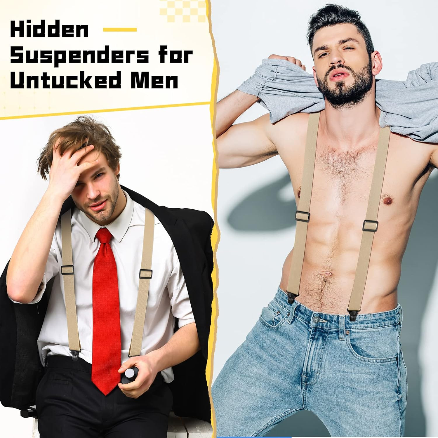 Men Hidden Undershirt Suspender under Clothing Airport Friendly Strap Y 1.5In At