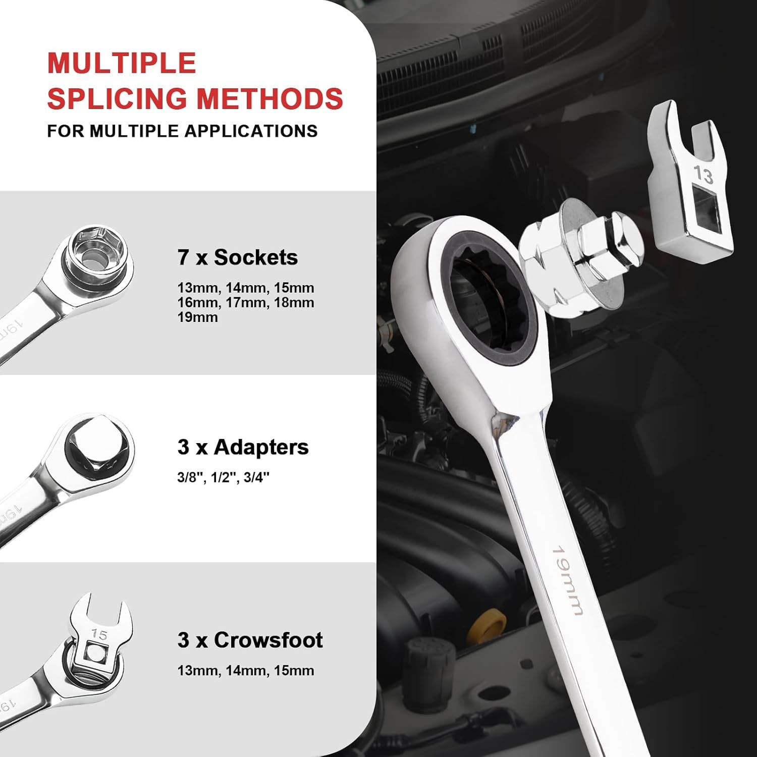 Heavy Duty 15PCS Serpentine Belt Tool Kit–Heavy Duty Ratcheting Tensioner Wrench