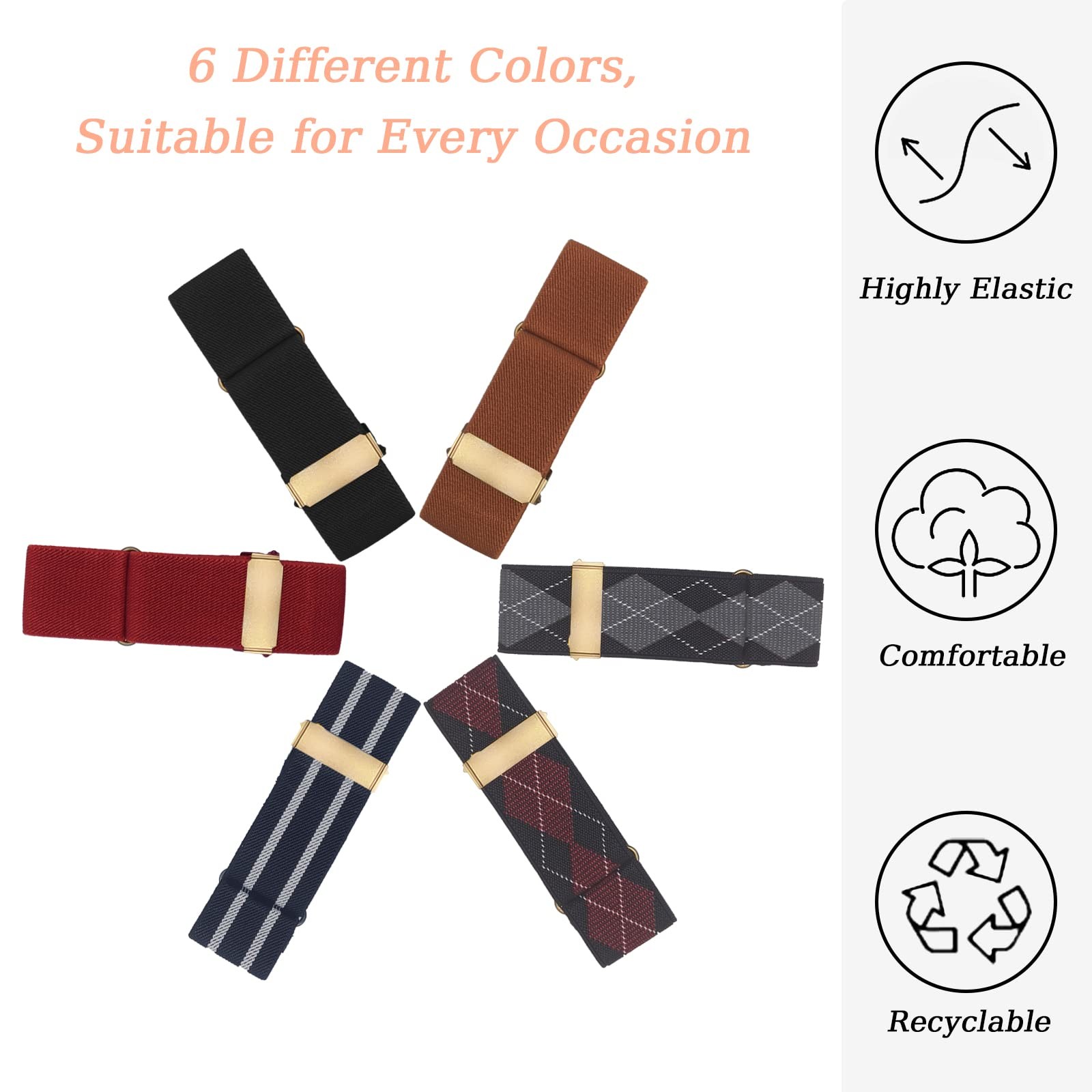 QCWQMYL Shirt Sleeve Holders Armband Women One Size, 1.4″/Black White/Bronze