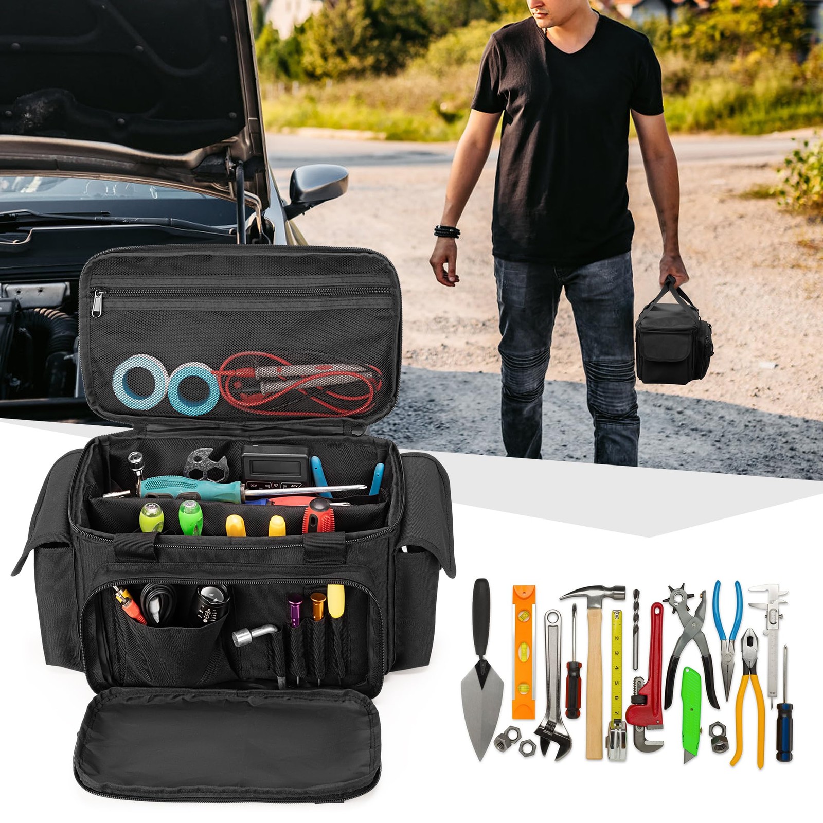 Durable Tool Bag with Padded Bottom and Anti-Friction Storage Solutions