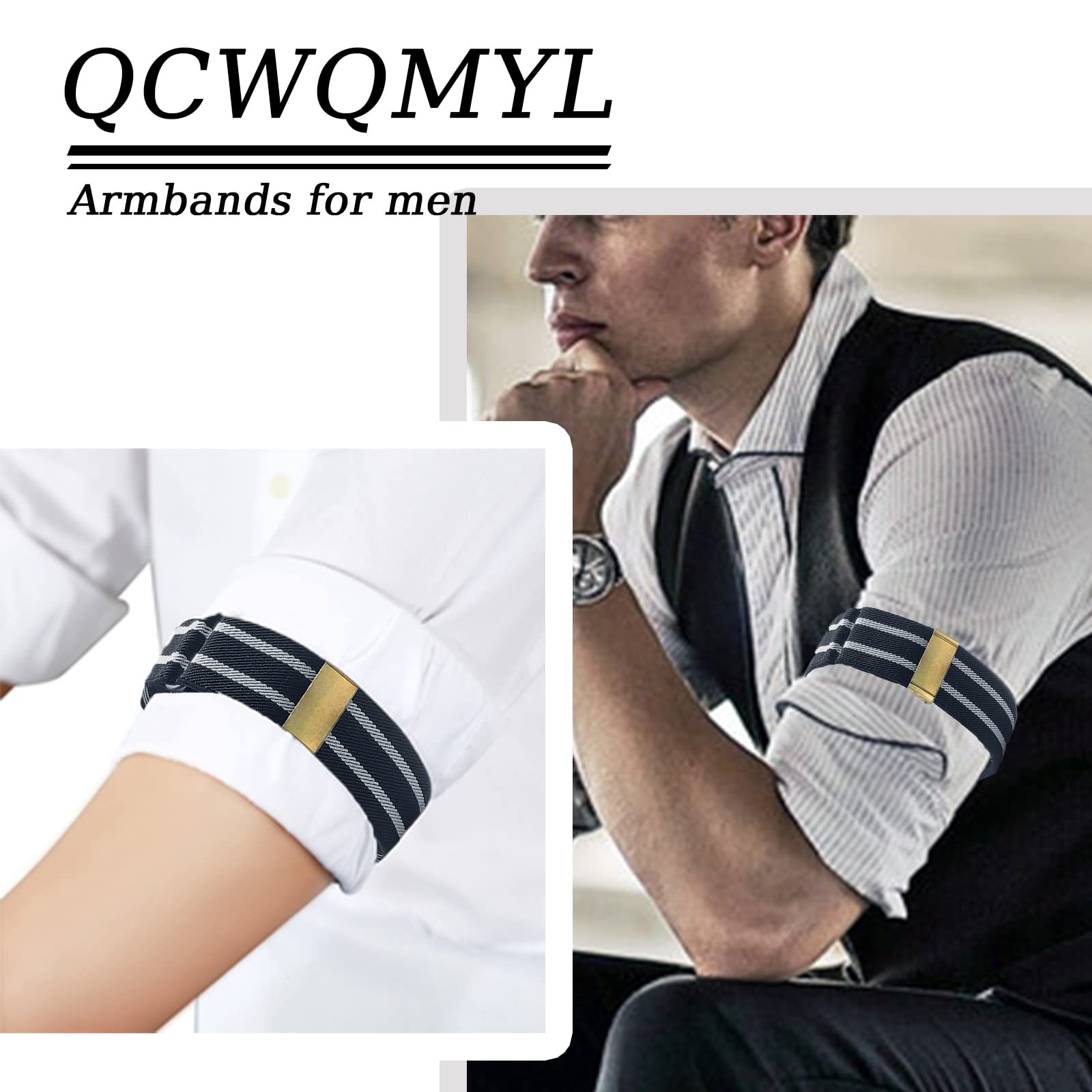 QCWQMYL Shirt Sleeve Holders Armband Women One Size, 1.4″/Black White/Bronze