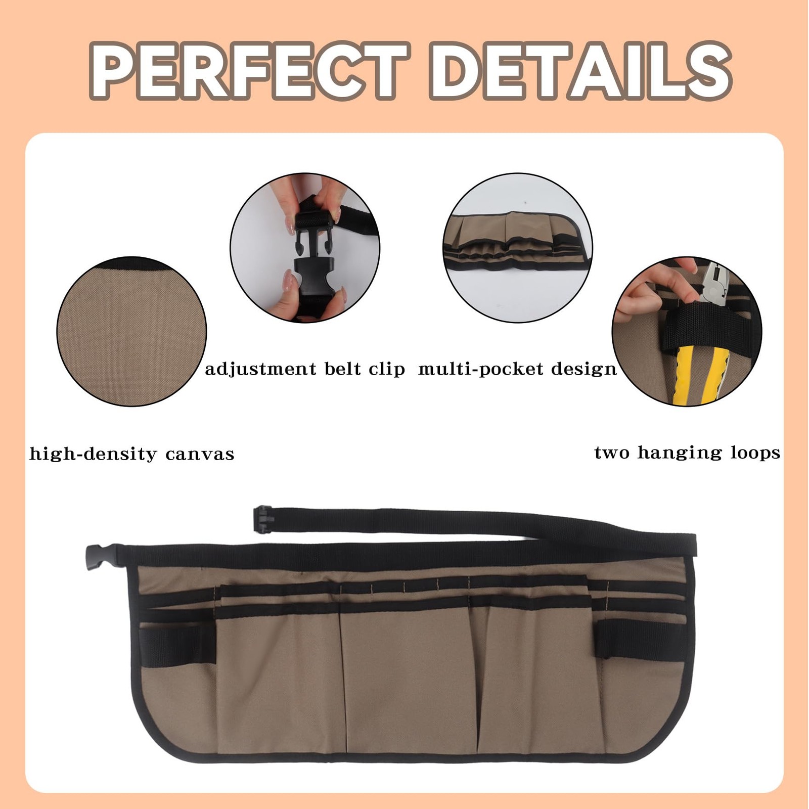Klmnop Window Tint Tools Apron, Tool Pouch Waist Bag with 23.23 inches, Khaki