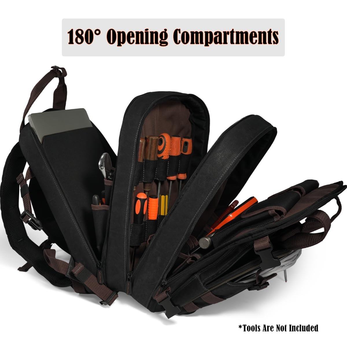 90-Pockets Electrician Backpack, Wax-Canvas Tool Backpacks Heavy Duty, Convenien