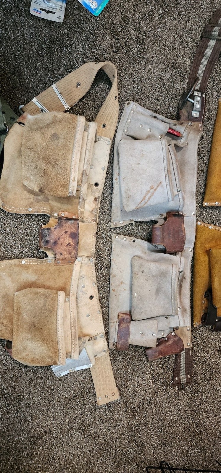 Lot of 5 Assorted Professional Leather, hide, and Canvas Tool Belts and Pouches