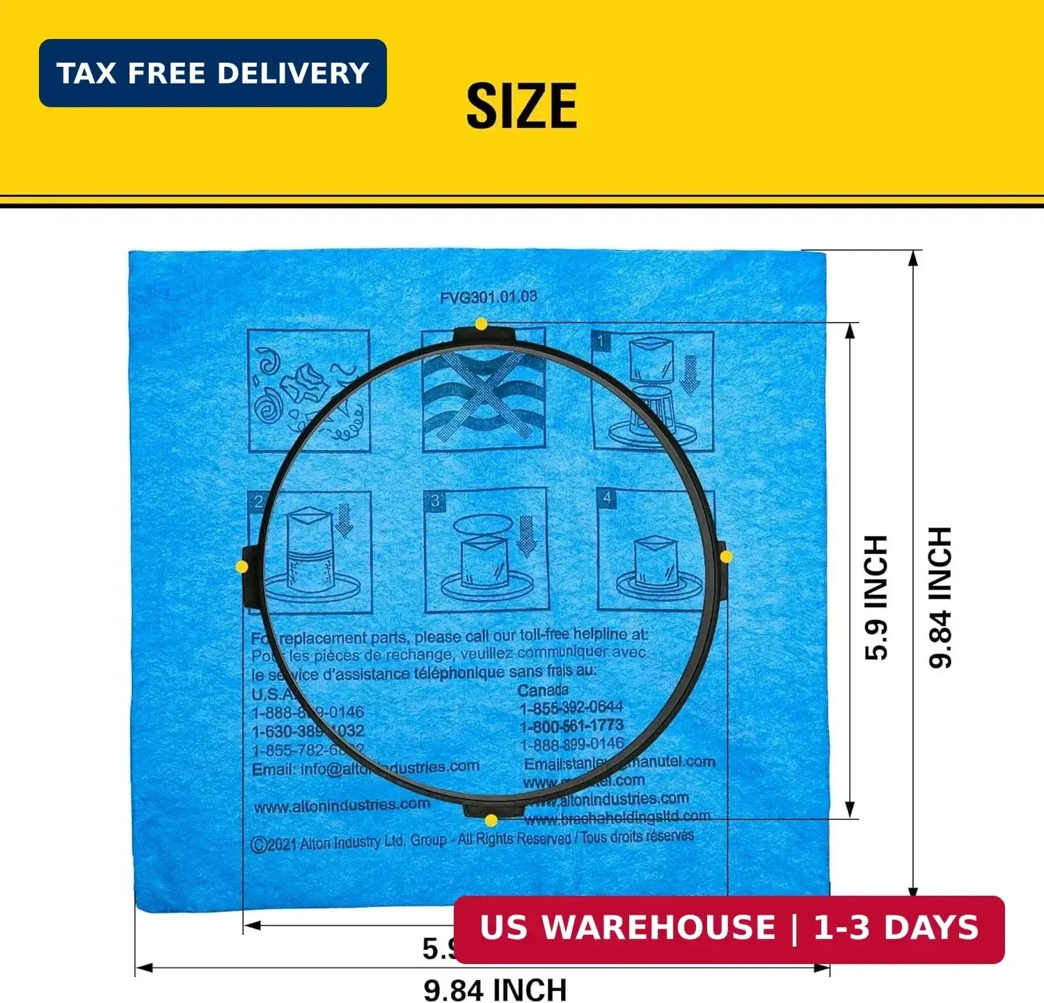 Stanley Blue Cloth Reusable Filter with Clamp Ring for 1-5 Gallon Wet/Dry Vacuum