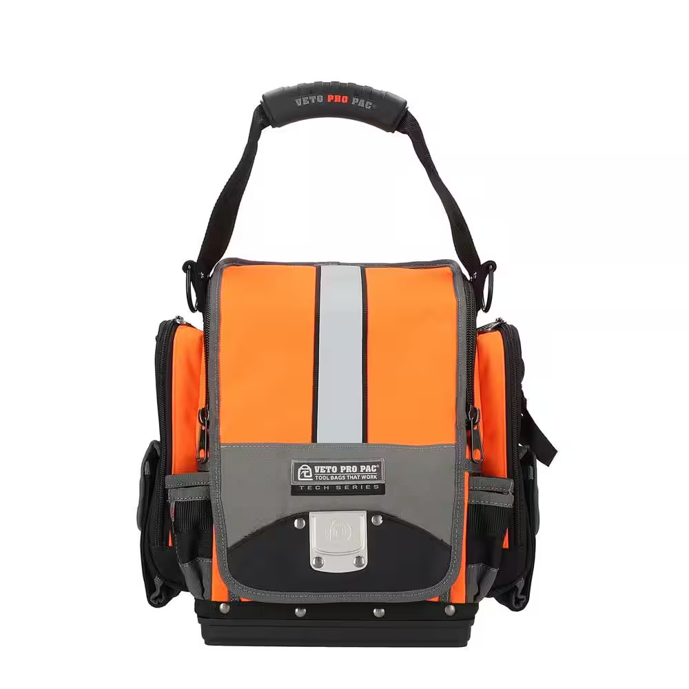 15In Medium Hi-Viz Orange Nylon Tool Pouch W Pen;Knife;Pliers;Screwdriver;Wrench