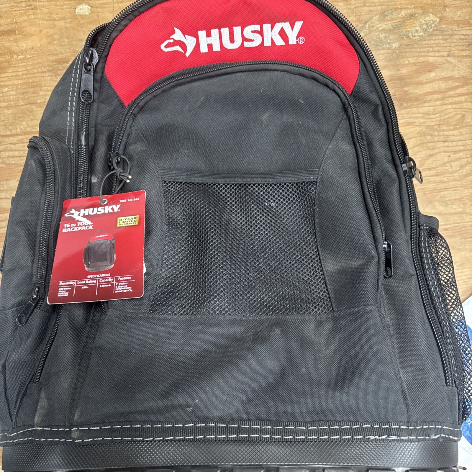 Husky 16 in. Tool Backpack Heavy Duty Rubber Bottom Storage Bag H-68003