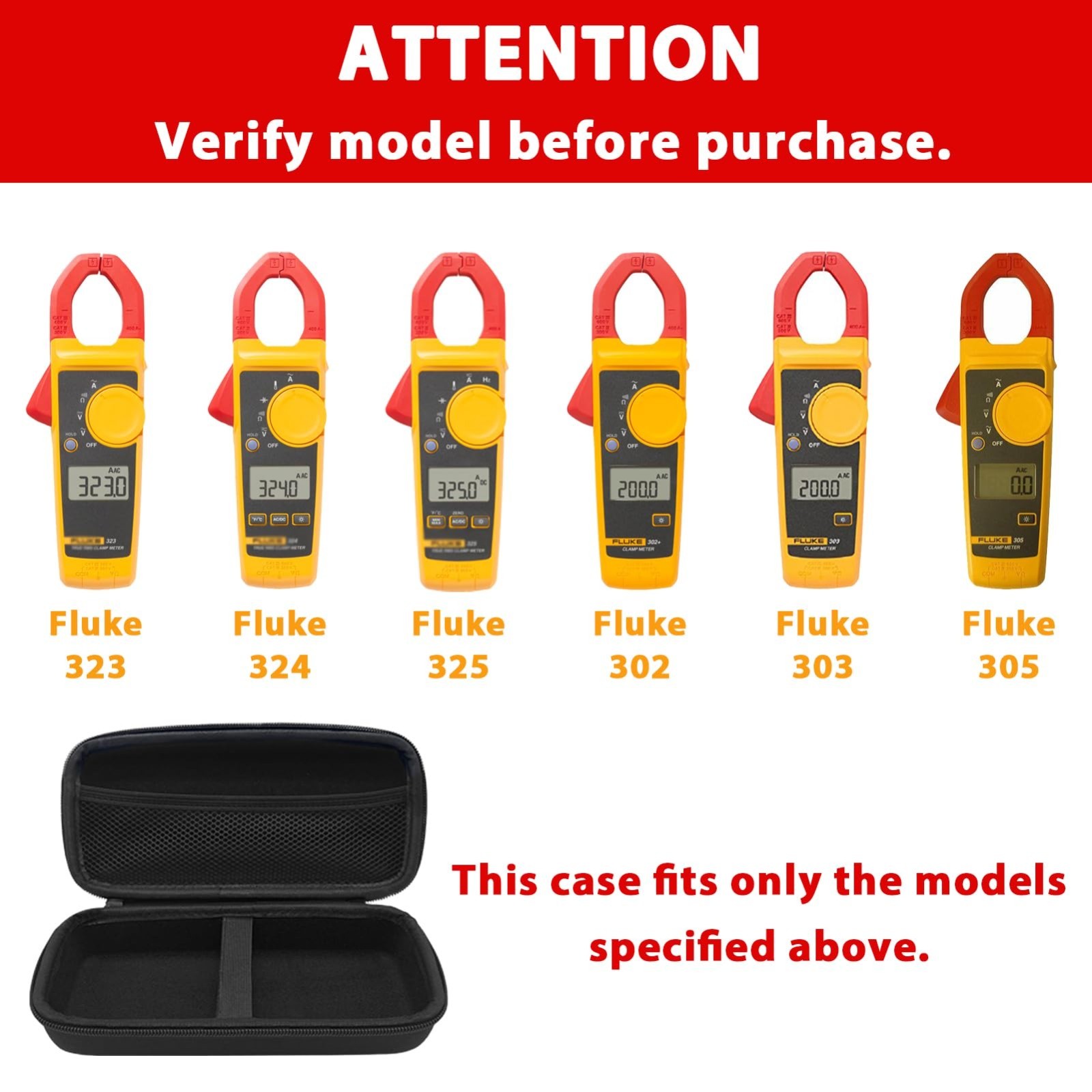 Hard Tool Carrying Case for Fluke Clamp Multimeter 323 324 325 303 305 – Case On