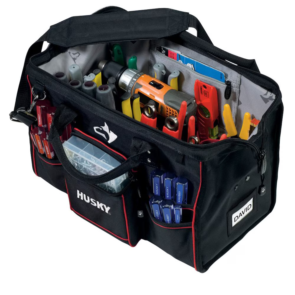 Husky 18-inch Large Mouth Tool Bag with Tool Wall